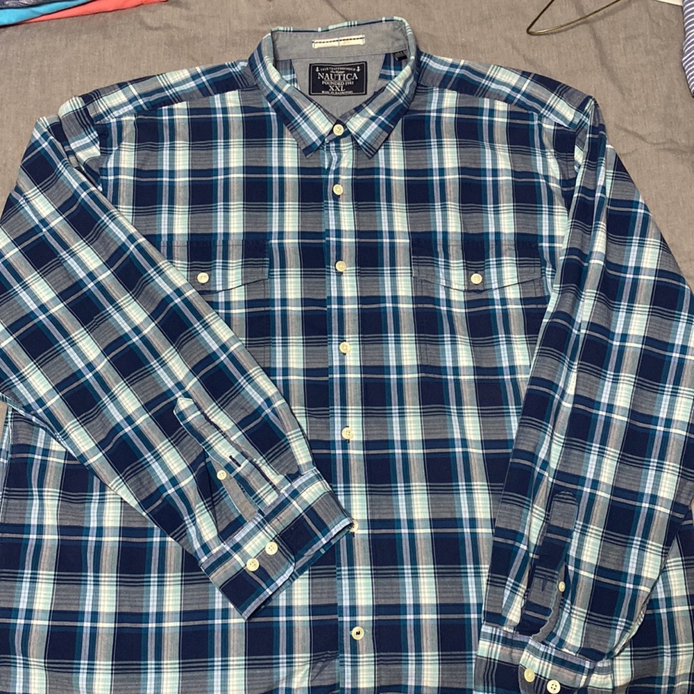 Nautica long sleeve button down plaid shirt XXL